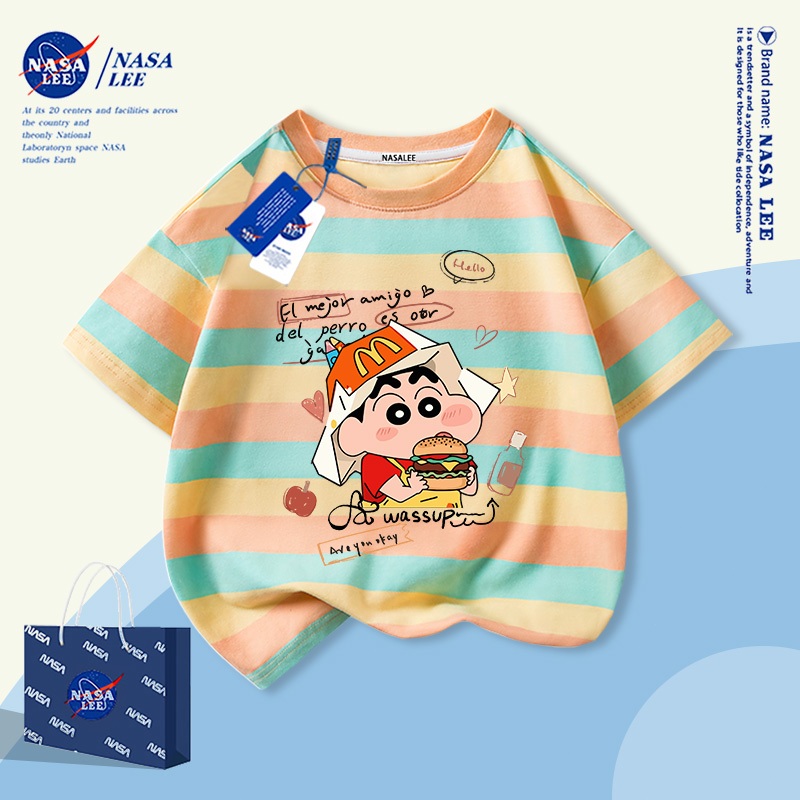 【จัดส่งจากกรุงเทพฯ】เสื้อยืดเด็กแขนสั้นคอตตอนสีขาว ลายชินจังน่ารัก สำหรับเด็กอายุ 7-16 ปี ทั้งชายและหญิง ร่วมดีไซน์ NASA