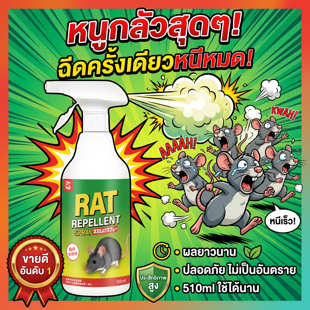 มีผลคุ้มครองนาน 200 วัน ANAN สเปรย์ไล่หนู น้ำยาไล่หนู สเปรย์ไล่หนูรถ สเปรย์ในรถยนต์ 500ml ปราศจากสารเคมีอันตราย ในบ้าน ในรถยนต์