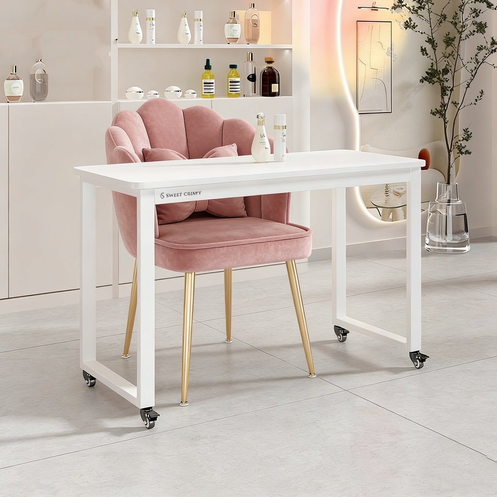 โต๊ะเล็บมีล้อ เคลื่อนย้ายได้ มาพร้อมเก้าอี้ 2 ตัว ประกอบง่าย แข็งแรง ทันสมัย รับน้ําหนักดี โต๊ะเล็บเลียนแบบหินอ่อน 100*35*70CM ไม้ MDF พร้อมเมลามีน fi