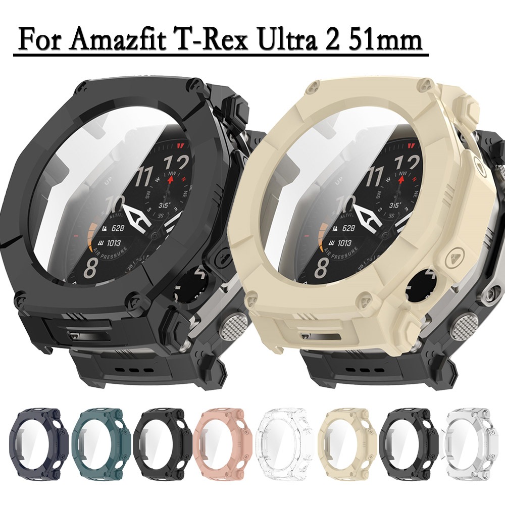 PC Shell สําหรับ Amazfit T-Rex Ultra 2 51 มม.กรณีป้องกันหน้าจอกระจกนิรภัย Protector นาฬิกาป้องกันฟิล์ม