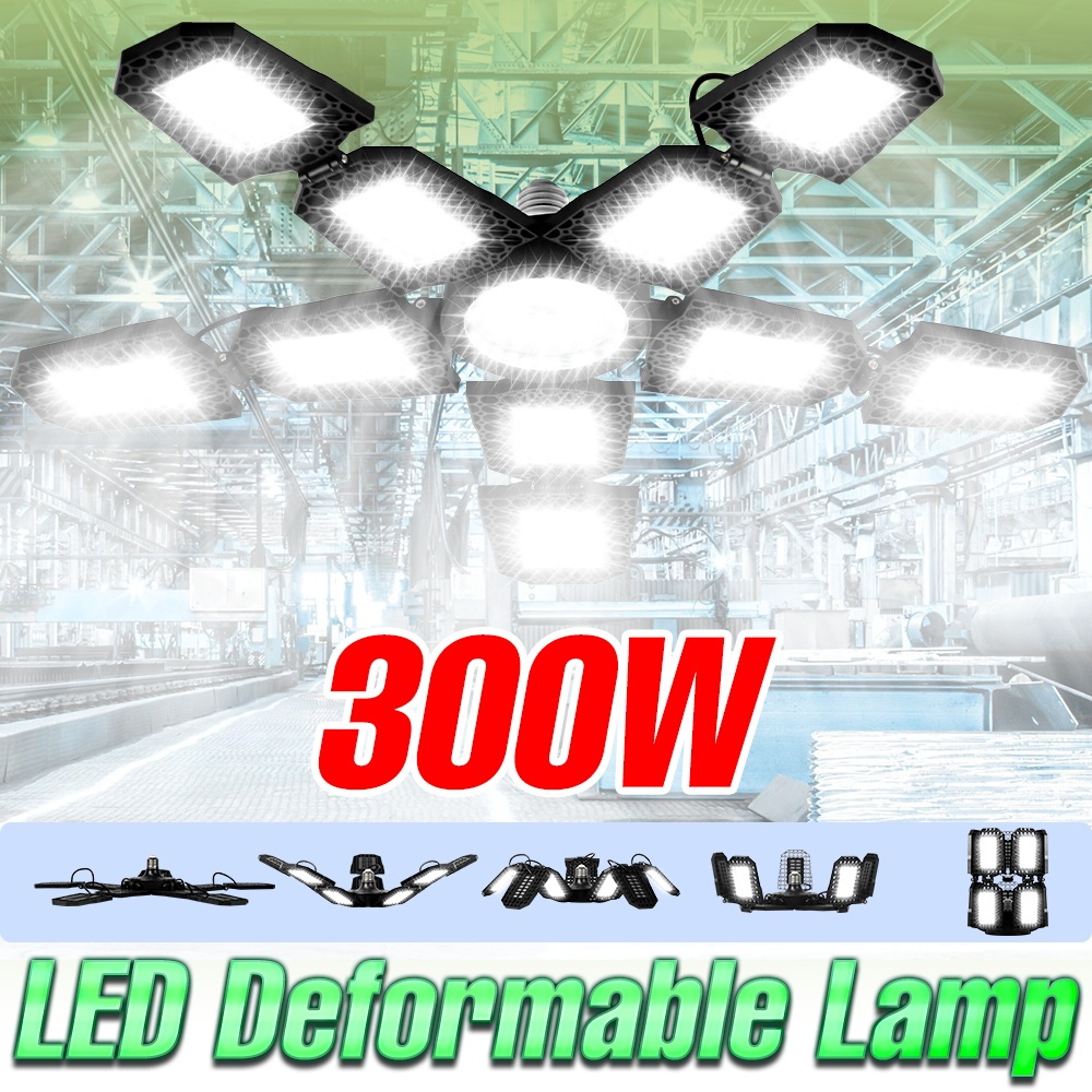 300W E27 เกลียว LED Deformable Garage Light 10 แผงปรับได้ AC100-277V คลังสินค้า Workshop โคมไฟในร่มพ