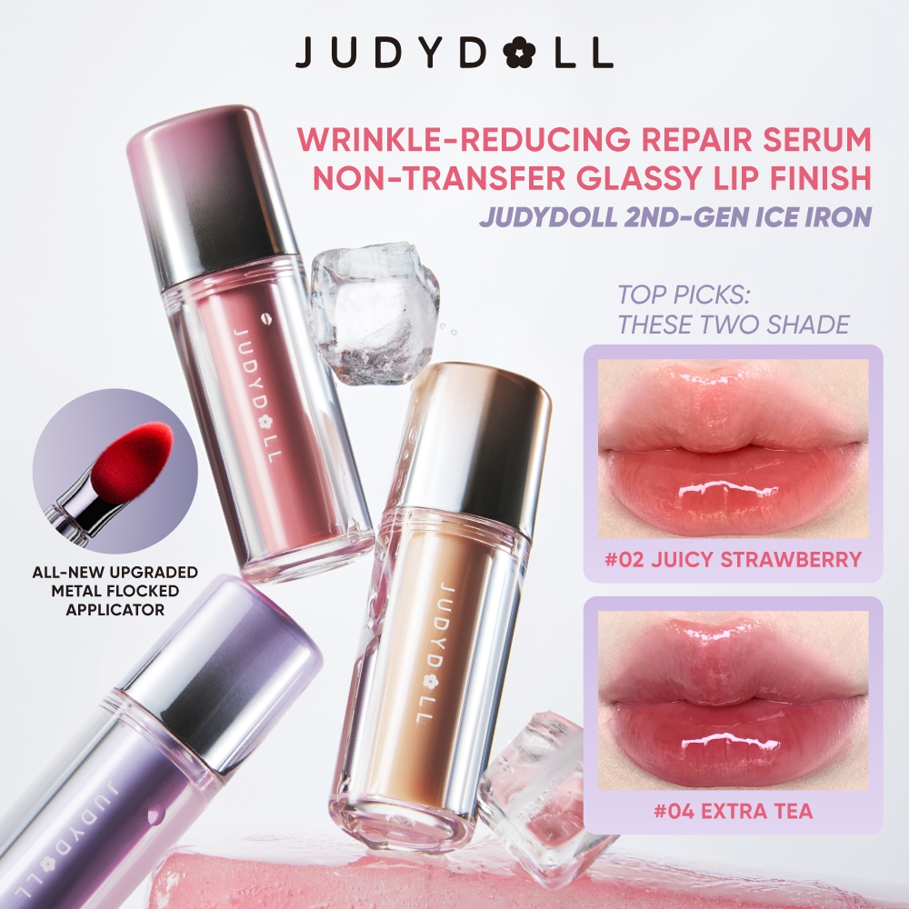 JUDYDOLL DUAL FLASH WATERY LIP GLOSS เอสเซนส์เตารีดเย็น ลิปทินท์เนื้อกระจก ลิปสติกน้ำฉ่ำ ลิปกลอส