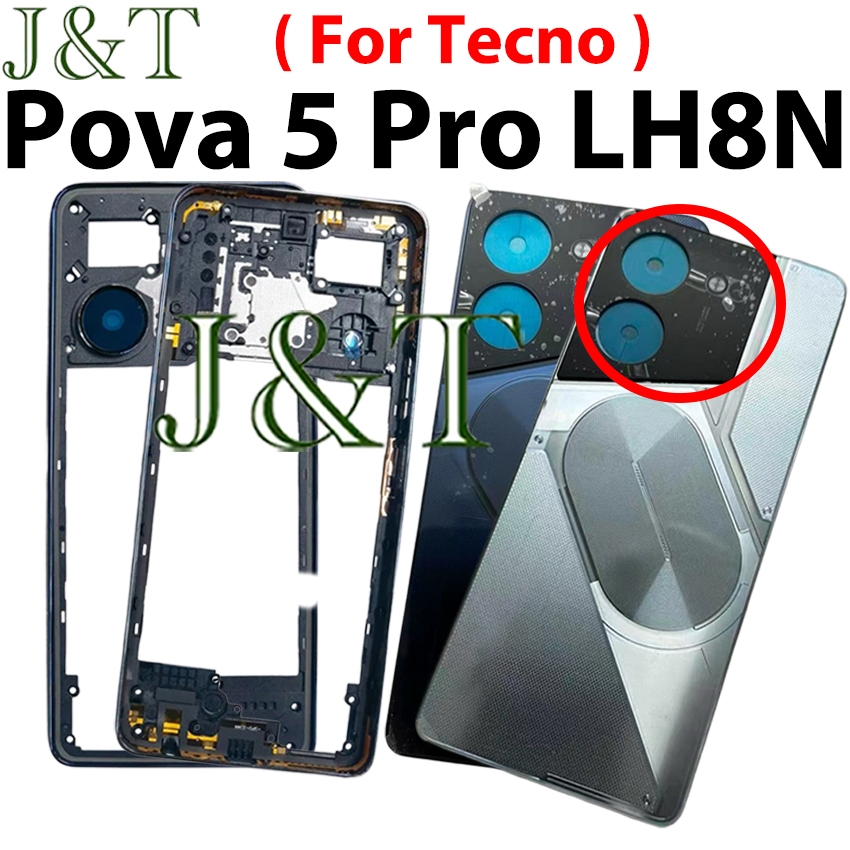 สําหรับ Tecno Pova 5 Pro LH8N ฝาหลังแบตเตอรี่ Full Housing + ปุ่มกรอบกลาง + กรอบเลนส์กล้อง + LCD กรอ