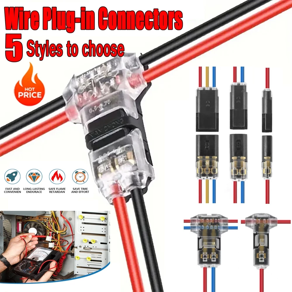 [🇹🇭⚡12hจัดส่ง] 20 ชิ้นขั้วต่อสายไฟ 5 รูปแบบโดยตรง Plug-in & T-Type Quick Splice, No-solder No-peel กันน้ําล็อคสาย Clamps สําหรับรถยนต์และบ้านสายไฟ (ฟรีเครื่องมือ)