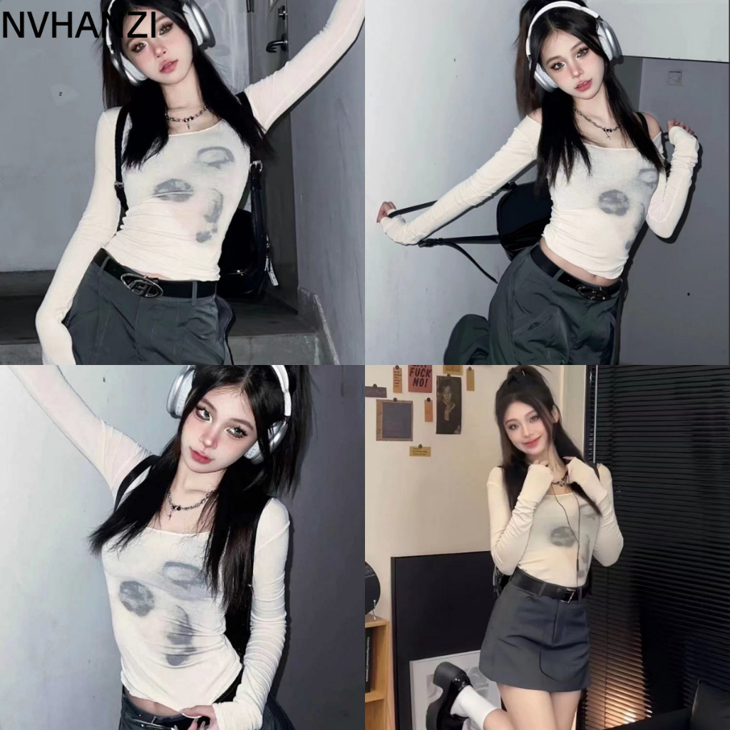 [คลังสินค้าพร้อม] สาวร้อน y2k เต้นรํา kpop Girl Group เครื่องแต่งกายประสิทธิภาพสวมเสื้อบางเสื้อยืด A