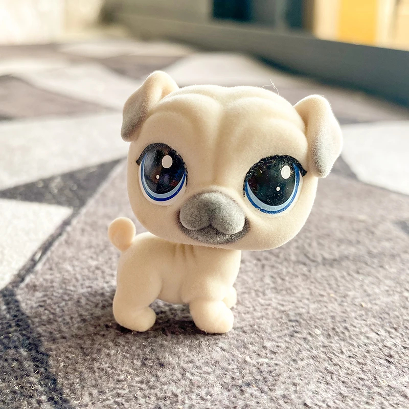LPS สุนัข 5 ซม.Littlest Pet Shop lps สุนัขสัตว์หายาก Flocking ของสะสมสัตว์เลี้ยงสุนัขสีขาวน่ารักอะนิ