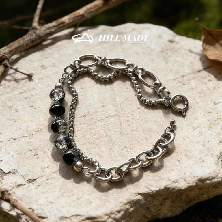 ไทเทเนียมเหล็ก Splicing สร้อยข้อมือสําหรับผู้ชายและผู้หญิง/Street Niche Hip-Hop/Double-Layer Chain Cracked สร้อยข้อมือลูกปัดสําหรับชาย HMB114