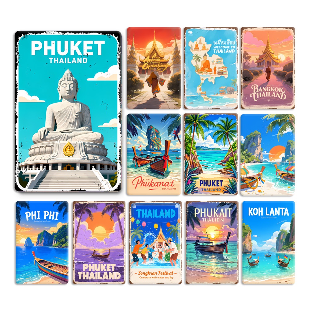 ลายไทย ป้ายสังกะสีลายวัดไทย ป้ายโลหะสไตล์ไทยแท้ ขนาด 20x30 ซม. แขวนผนังสวย