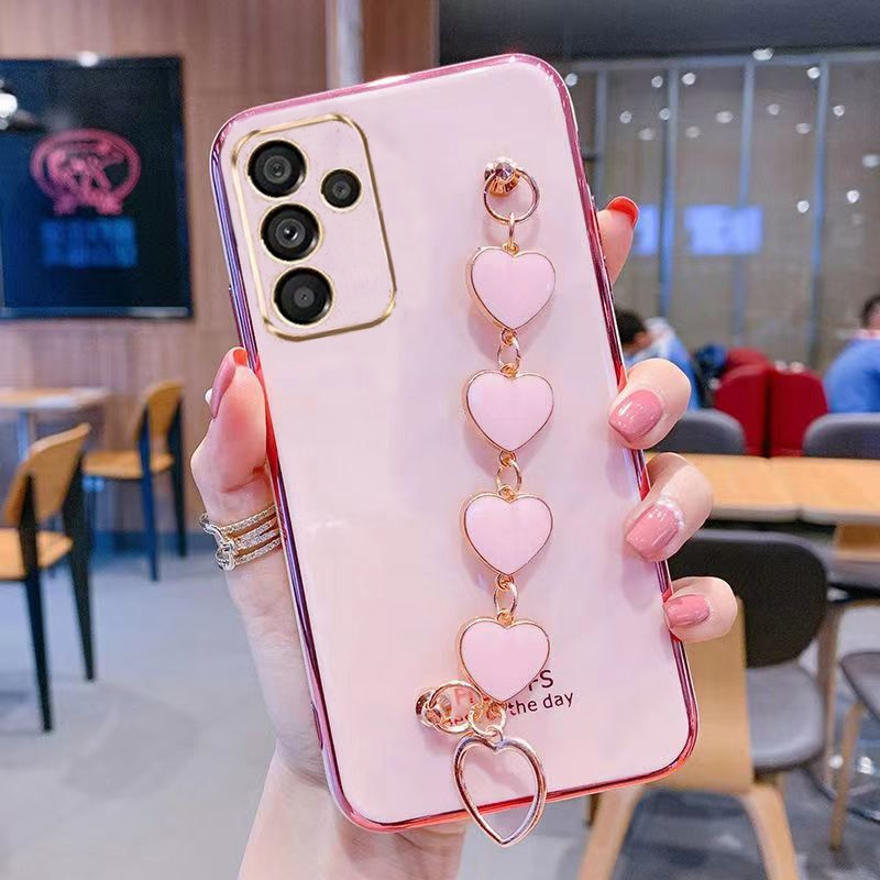 เคสโทรศัพท์ SASMUNG A37 A57 SAMSUNG ซัมซุง ก37 ก57 เคสโทรศัพท์ชุบด้วยไฟฟ้าพร้อมสร้อยข้อมือรูปหัวใจ