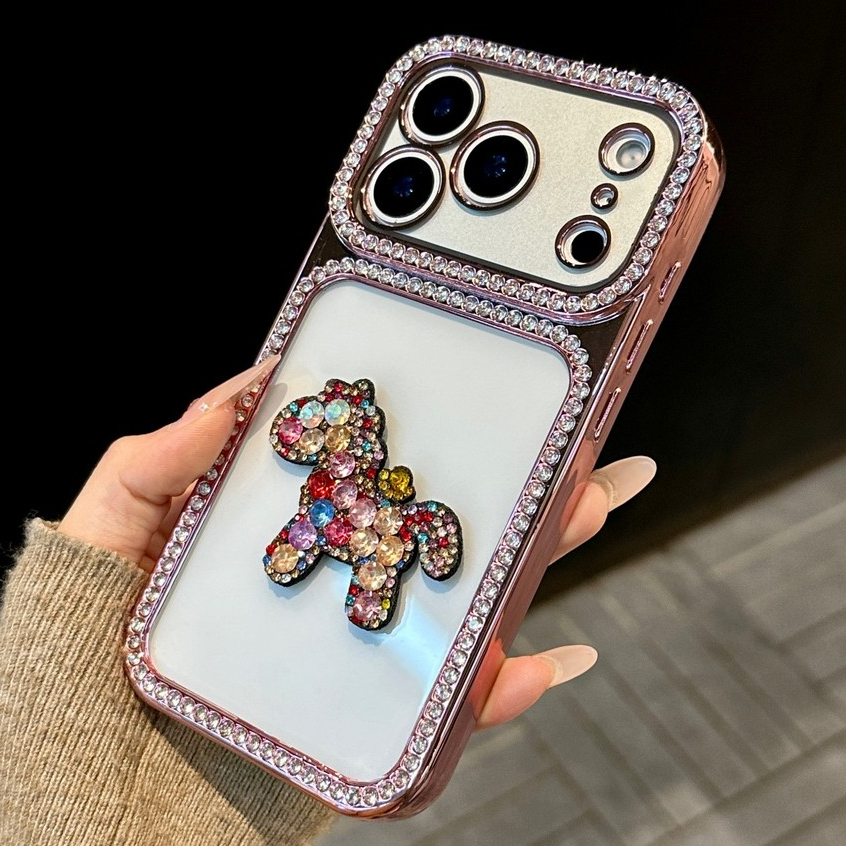 เพชรกรอบ3ง ม้าโปร่งใสแผ่นไฟฟ้าอะคริลิกรณีโทรศัพท์สําหรับ ไอโฟน 17โปรแม็กซ์ 17มือโปร 13 14 15 16 มือโปร สูงสุด กันกระแทกเต็มเลนส์ป้องกันผู้หญิงมือถือปลอก