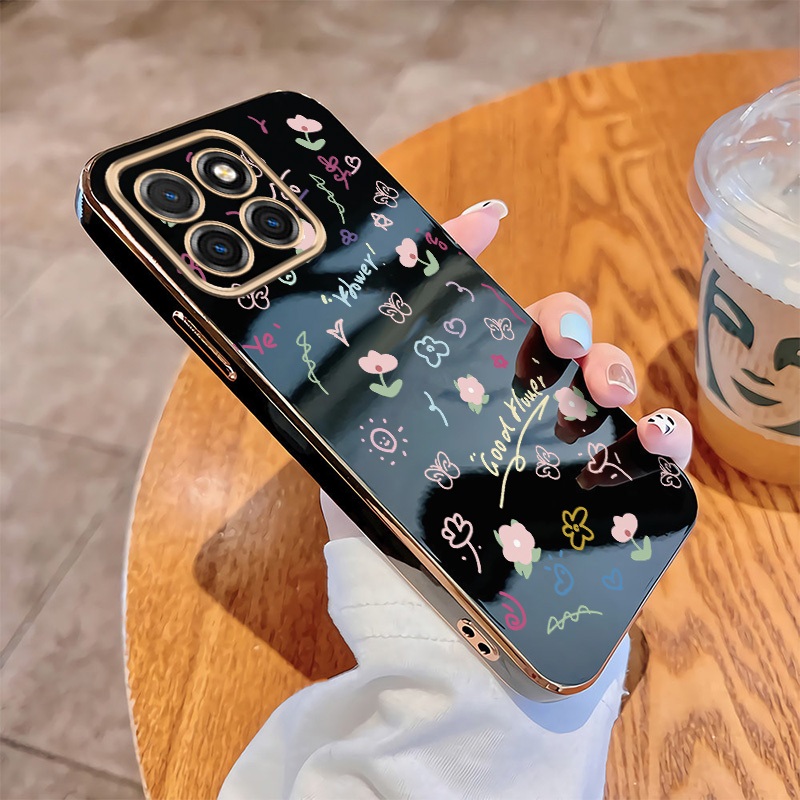 Honor X7d X8C X6C X6b X5c X5B Plus Case Beauty Flower Cover Glossy Square Casing Plating Silicon Cas