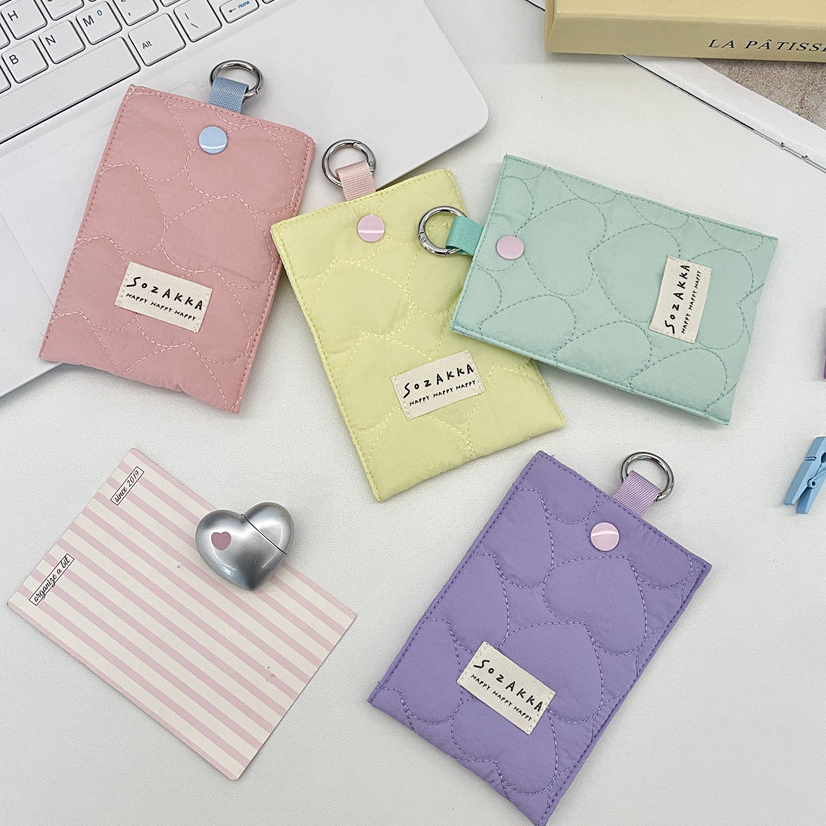 ที่ใส่บัตรหัวใจ Quilted พกพาสะดวก/ใส่บัตรนักเรียน/กระเป๋าใส่บัตรเอกสาร
