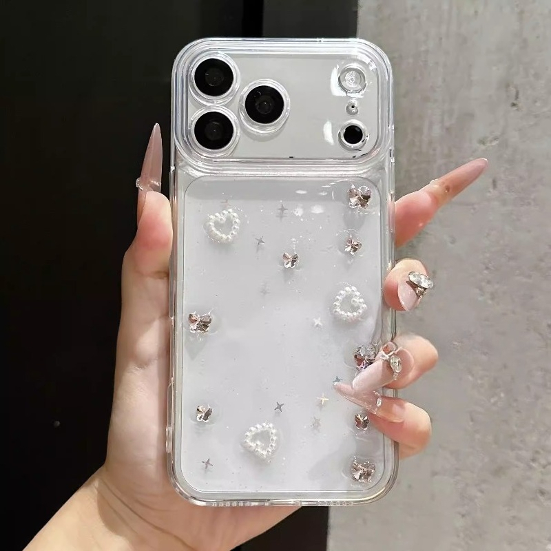 3D Pearl Bow Silver ฟอยล์เคสโทรศัพท์สําหรับiPhone 17 Pro Max 16 15 14 13 12 11 Pro Maxน่ารักใสนุ่มปกหลัง