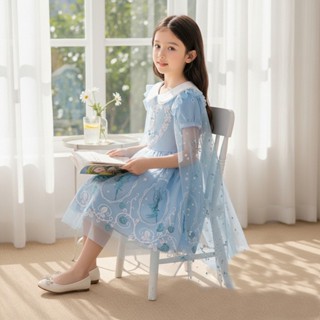 ชุดเจ้าหญิงสำหรับเด็กสาว กระโปรงและเสื้อคลุมจากผ้าฝ้าย ตกแต่…