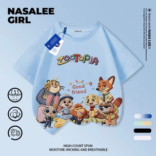 【จัดส่งภายในวันเดียวกัน】 เสื้อยืดผ้าฝ้ายสำหรับเด็ก NASA สีขาว ลายกระต่าย จิ้งจอก และผองเพื่อน สำหรับเด็กอายุ 3-16 ปี ทั้งผู้ชายและเด็กผู้หญิง ทรงหลวม เสื้อสงกรานต์