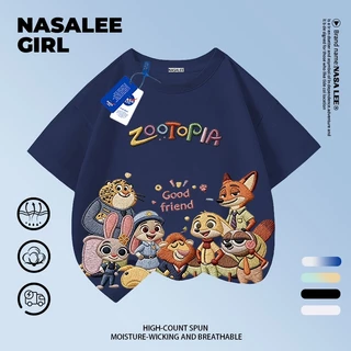 【จัดส่งภายในวันเดียวกัน】 เสื้อยืดผ้าฝ้ายสำหรับเด็ก NASA สีขาว ลายกระต่าย จิ้งจอก และผองเพื่อน สำหรับเด็กอายุ 3-16 ปี ทั้งผู้ชายและเด็กผู้หญิง ทรงหลวม เสื้อสงกรานต์