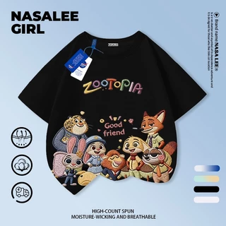 【จัดส่งภายในวันเดียวกัน】 เสื้อยืดผ้าฝ้ายสำหรับเด็ก NASA สีขาว ลายกระต่าย จิ้งจอก และผองเพื่อน สำหรับเด็กอายุ 3-16 ปี ทั้งผู้ชายและเด็กผู้หญิง ทรงหลวม เสื้อสงกรานต์