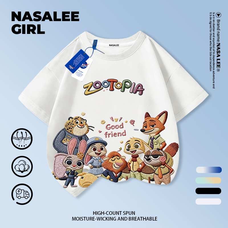 【จัดส่งภายในวันเดียวกัน】 เสื้อยืดผ้าฝ้ายสำหรับเด็ก NASA สีขาว ลายกระต่าย จิ้งจอก และผองเพื่อน สำหรับเด็กอายุ 3-16 ปี ทั้งเด็กผู้ชายและเด็กผู้หญิง ทรงหลวม เสื้อสงกรานต์