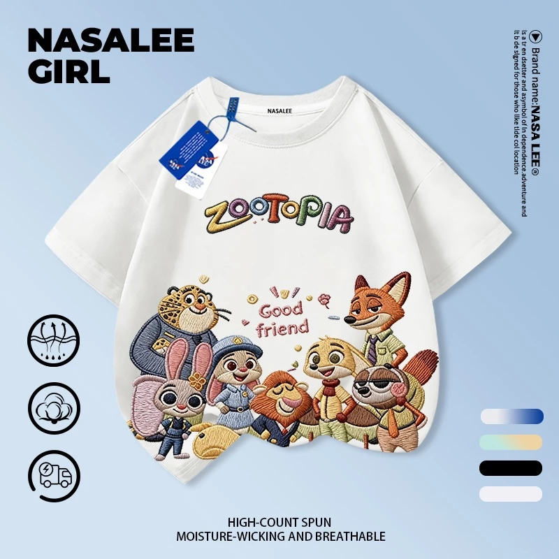 【จัดส่งภายในวันเดียวกัน】 เสื้อยืดผ้าฝ้ายสำหรับเด็ก NASA สีขาว ลายกระต่าย จิ้งจอก และผองเพื่อน สำหรับเด็กอายุ 3-16 ปี ทั้งผู้ชายและเด็กผู้หญิง ทรงหลวม เสื้อสงกรานต์