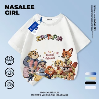 【จัดส่งภายในวันเดียวกัน】 เสื้อยืดผ้าฝ้ายสำหรับเด็ก NASA สีขาว ลายกระต่าย จิ้งจอก และผองเพื่อน สำหรับเด็กอายุ 3-16 ปี ทั้งผู้ชายและเด็กผู้หญิง ทรงหลวม เสื้อสงกรานต์