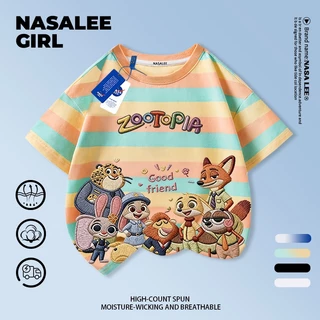 【จัดส่งภายในวันเดียวกัน】 เสื้อยืดผ้าฝ้ายสำหรับเด็ก NASA สีขาว ลายกระต่าย จิ้งจอก และผองเพื่อน สำหรับเด็กอายุ 3-16 ปี ทั้งผู้ชายและเด็กผู้หญิง ทรงหลวม เสื้อสงกรานต์