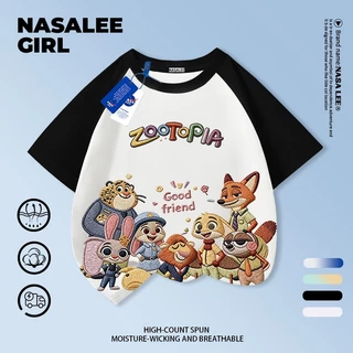 【จัดส่งภายในวันเดียวกัน】 เสื้อยืดผ้าฝ้ายสำหรับเด็ก NASA สีขาว ลายกระต่าย จิ้งจอก และผองเพื่อน สำหรับเด็กอายุ 3-16 ปี ทั้งผู้ชายและเด็กผู้หญิง ทรงหลวม เสื้อสงกรานต์