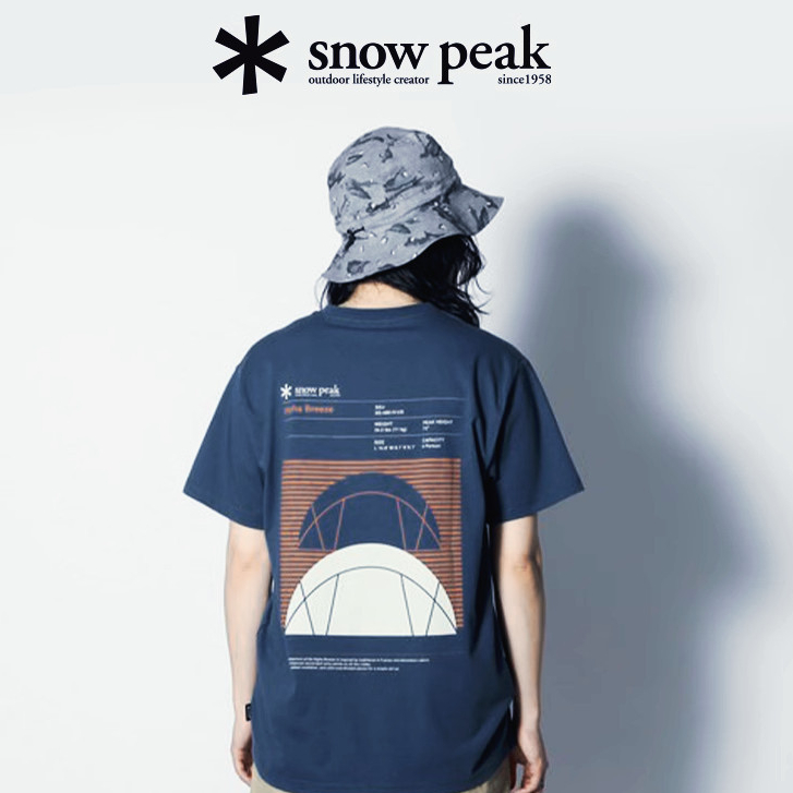Snow.peak เสื้อยืดแขนสั้นพิมพ์ลายเต็นท์กลางแจ้งเพื่อการพักผ่อนผ้าฝ้าย 100%