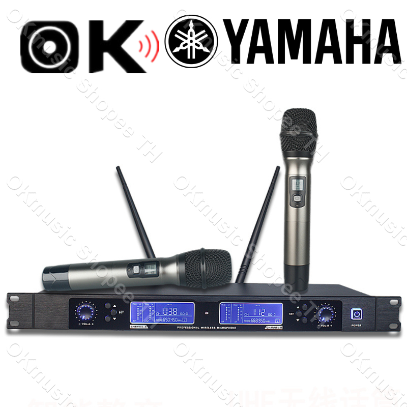 OKMUSIC ไมค์คู่ไร้สาย มืออาชีพ Wireless Microphone ระบบ UHF สัญญาณแรง เสียงคุณภาพสูง ป้องกันสัญญาณรบ