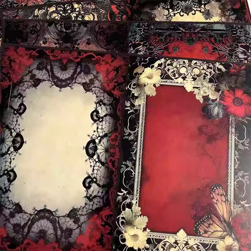 RHS ออนไลน์ 5PCS A5/A4 ขนาด Gothic Lace Border Series กระดาษพิเศษพื้นหลังกระดาษวัสดุกระดาษ DIY Junk Journalling หัตถกรรม Scrapbooking
