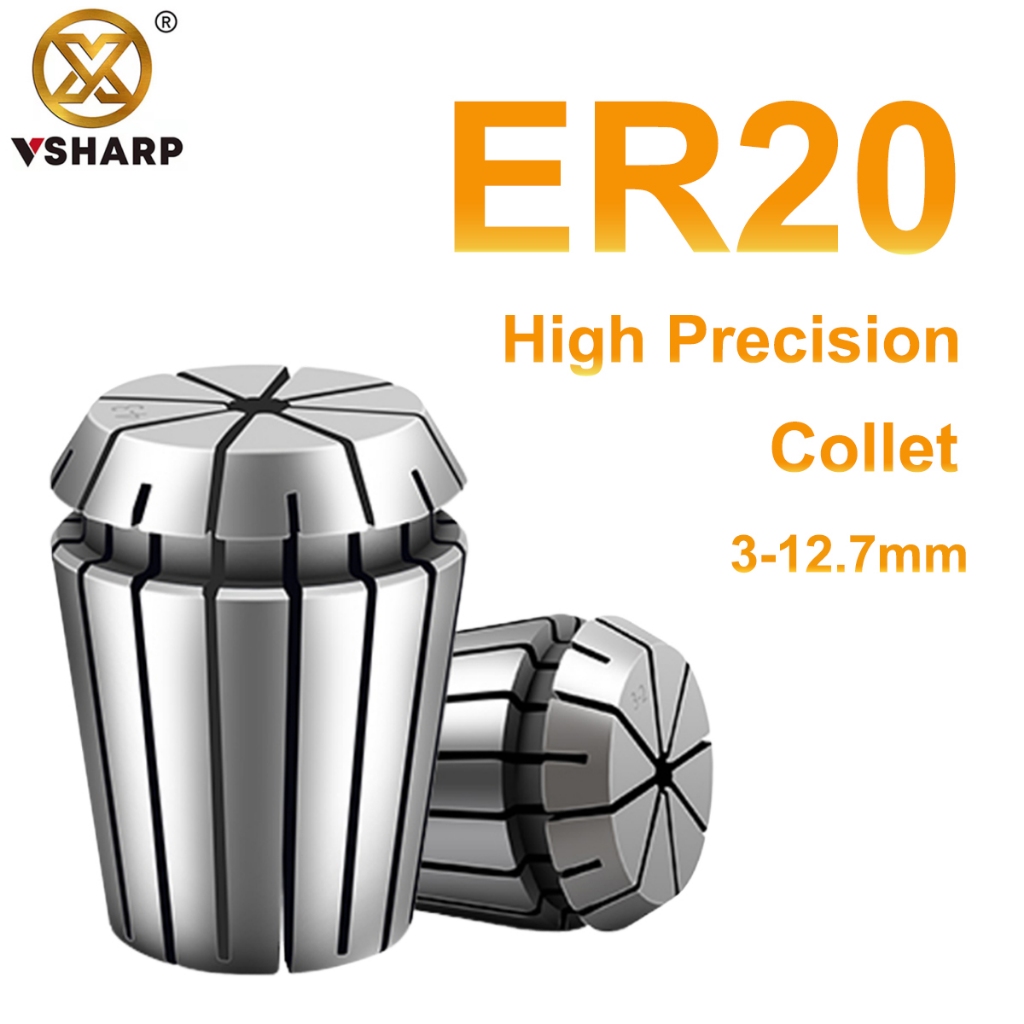 หัวจับคอลเล็ตเครื่องแกะสลัก CNC ER20 ยืดหยุ่น ความแม่นยําสูง 0.015 มม. สําหรับดอกเอ็นมิล 3-12.7 มม.