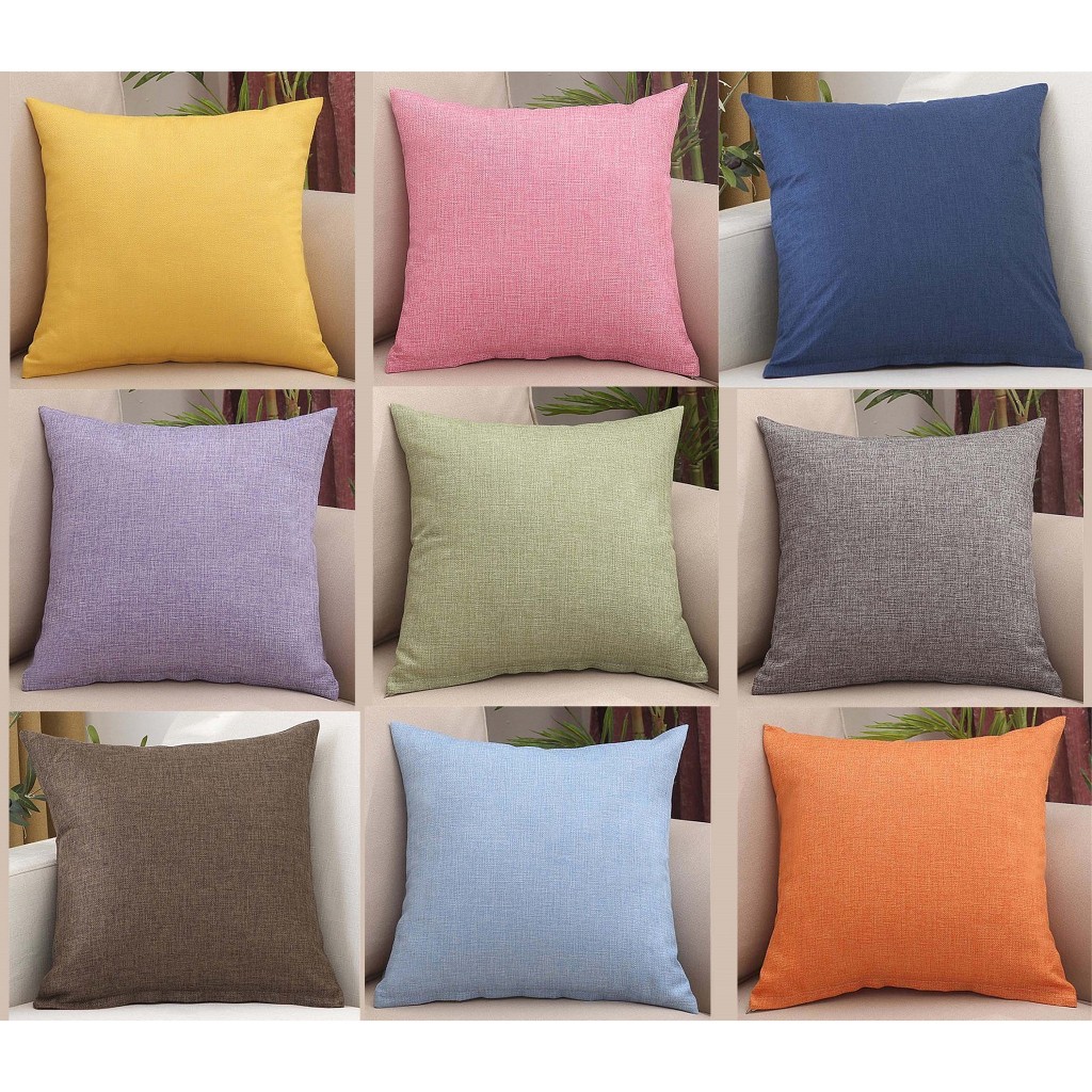 40×40.45×45.สีเบจ ปลอกหมอนสีเหลือง ผ้าลินินสองด้าน ปลอกหมอนโซฟาตกแต่งนอน