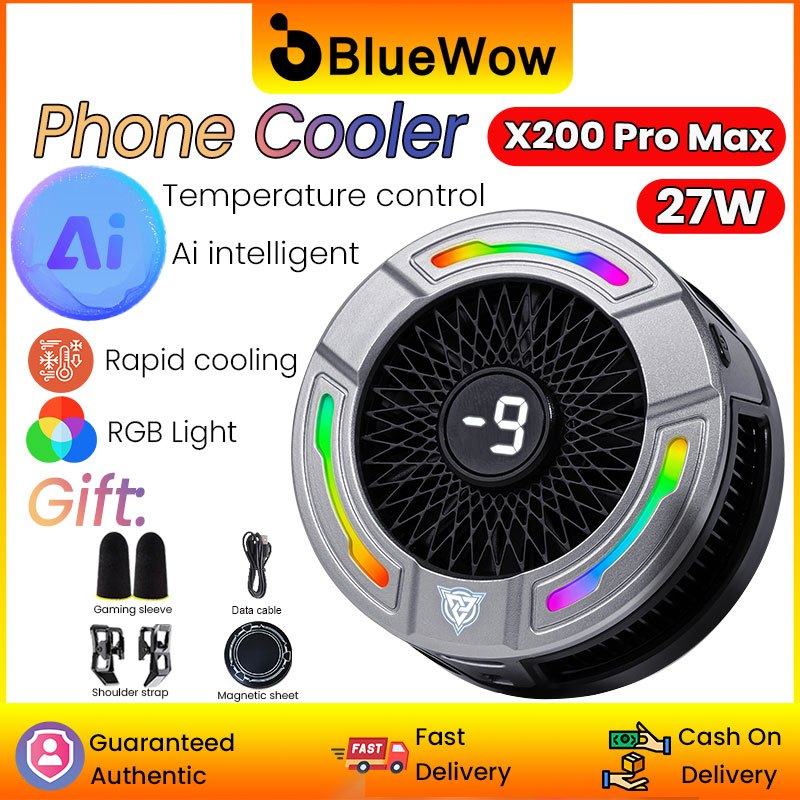 2026BlueWow 27W X200 Pro Max Phone Cooler | การกระจายความร้อนพื้นที่ขนาดใหญ่ | สําหรับโทรศัพท์มือถือ พัดลม Phablet เซมิคอนดักเตอร์ หม้อน้ําโทรศัพท์มือถือ Gaming Cooler โทรศัพท์มือถือ