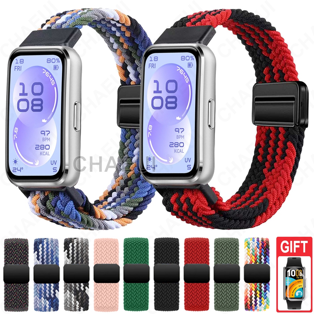 สายไนลอนทอหัวเข็มขัดแม่เหล็กอุปกรณ์เสริมสร้อยข้อมือสําหรับ Huawei Band 11 Pro 10 9 8
