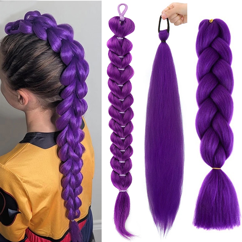 28INCH Rumi ยาววิกผมถักสีม่วง Dress Up อุปกรณ์เสริม 70 ซม. วิกผมยาว Braid สาววิกผมสีม่วง
