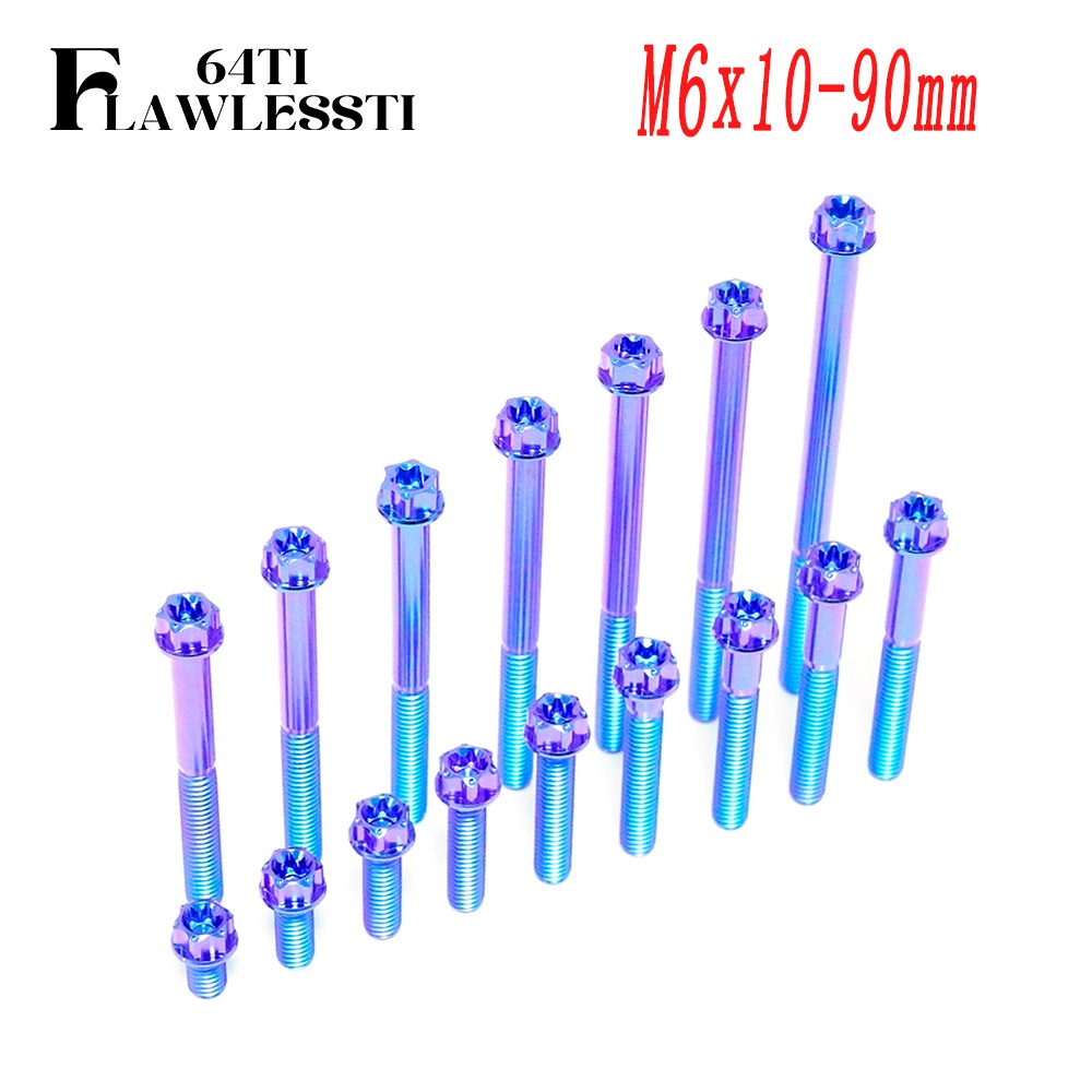 FLAWLESSTI M6x10-90 มม.G5 ไทเทเนียม Bolt เครื่องยนต์ Crankcase ฝาครอบ Bolt เบรคปั๊ม Bolt สําหรับ Honda Forza 350 Wave 125i Giorno 125 PCX 160 Yamaha Xmax 300 Tmax 560