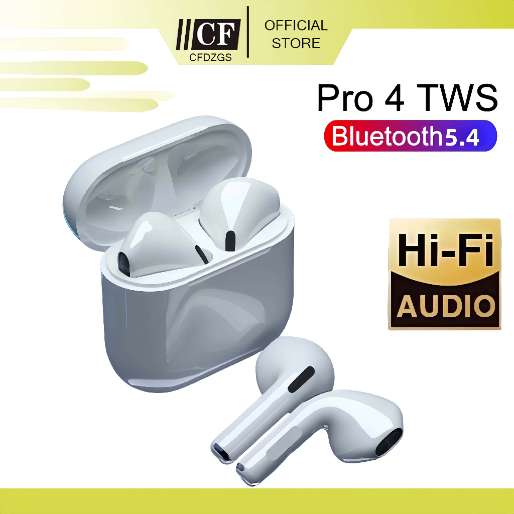 Pro 4 หูฟังสีขาวหูฟัง TWS หูฟังไร้สายบลูทูธหูฟังแบบพกพากีฬาหูฟังไฮไฟ