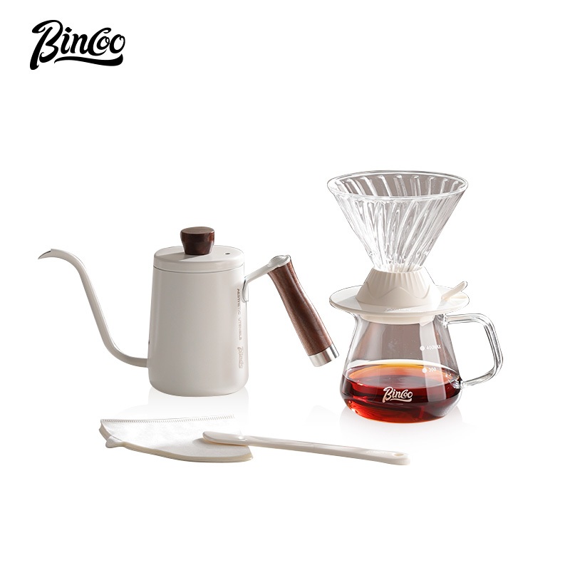 BINCOO ชุดกาแฟหยดมือ V60 Smart Dripper เครื่องบดกาแฟแบบแมนนวลและตัวกรองหยดแบบกระจายล่วงหน้าพร้อมโถแก