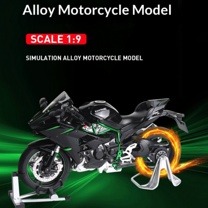 DL 1:9 Kawasaki H2R รถจักรยานยนต์โลหะของเล่นรถรุ่นรถ Diecast สําหรับเด็กเด็กจําลองเสียง Light Effect ของขวัญงานอดิเรกคอลเลกชัน