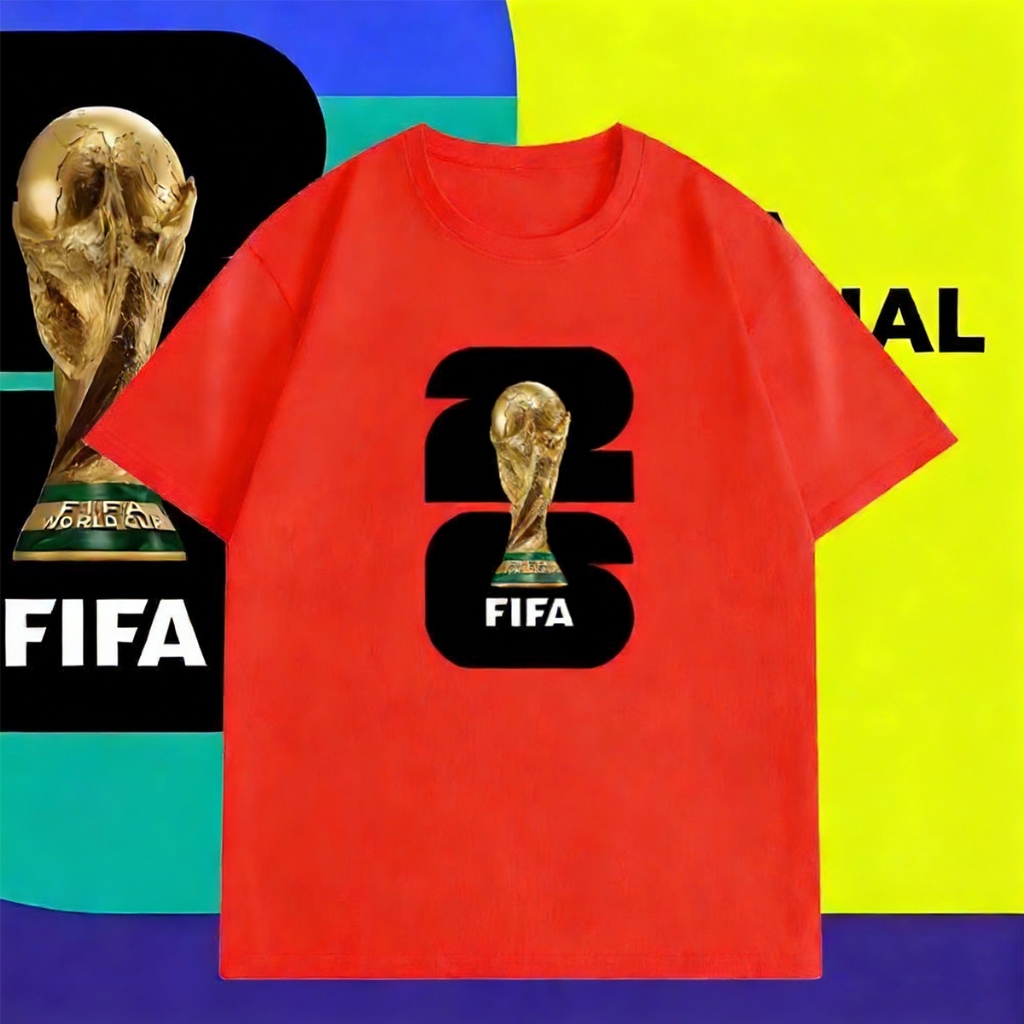 เสื้อยืดแขนสั้น พิมพ์ลายโลโก้และมาสคอตฟุตบอลโลก 2026 สินค้าลิขสิทธิ์ ของแท้ สำหรับผู้ใหญ่และเด็ก ครอบครัวแม่ลูก พ่อแม่ลูก