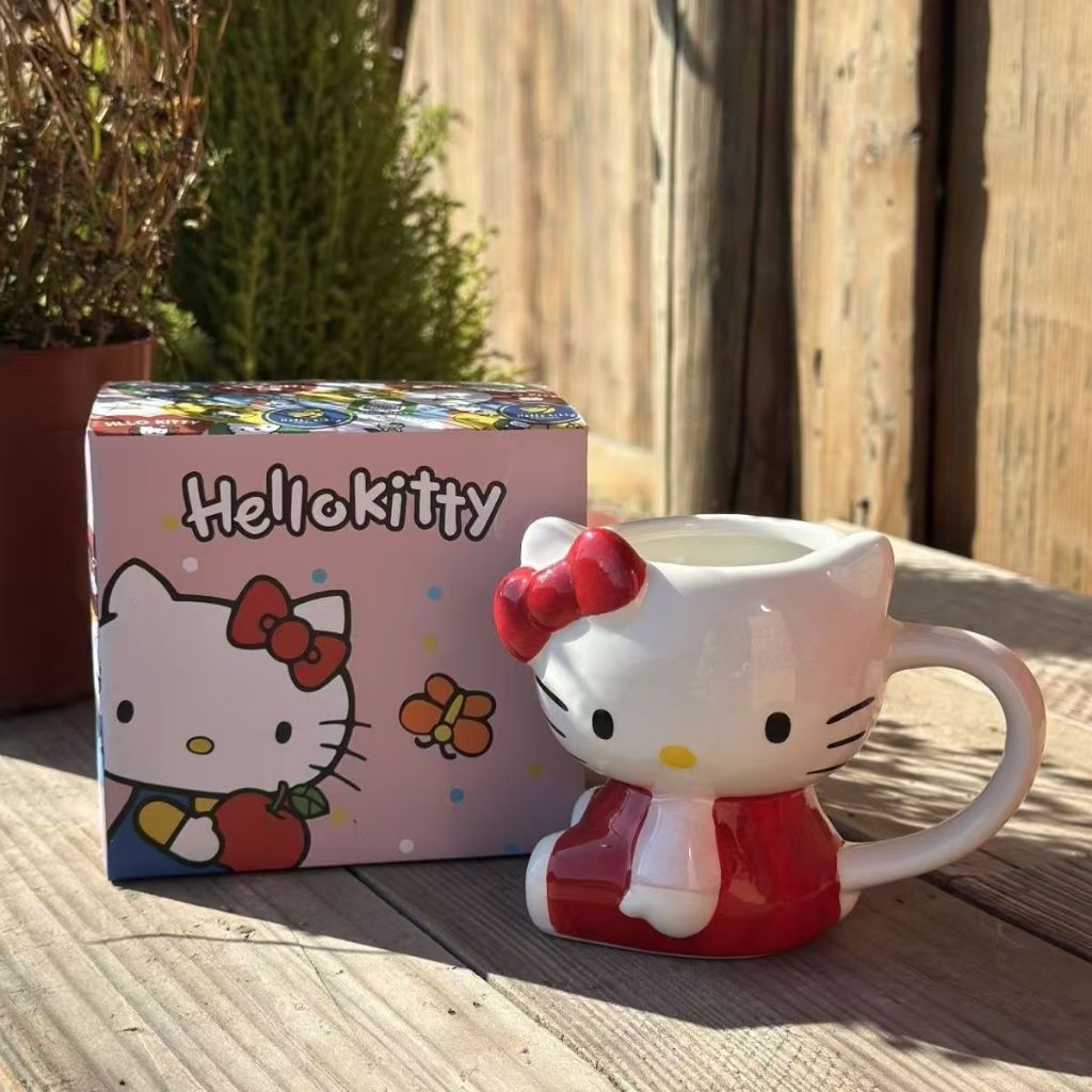 HelloKitty ถ้วยคู่เซรามิกสามมิติ Hello Kitty แก้วคู่สาวหัวใจถ้วยน้ําการ์ตูน