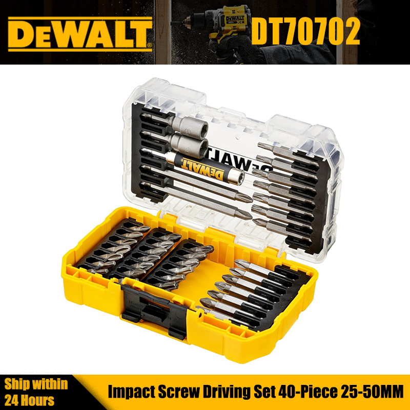 DEWALT DT70702 ชุดขับรถสกรูกระแทก 40 ชิ้น 25-50 มม.ซ็อกเก็ตก้านขยายแม่เหล็กไม้/โลหะ