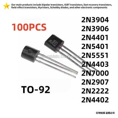 100PCS 2N3904 2N3906 2N4401 2N5401 2N5551 2N4403 2N7000 2N2907 2N22 2N4402 TO-92 ทรานซิสเตอร์พลังงาน