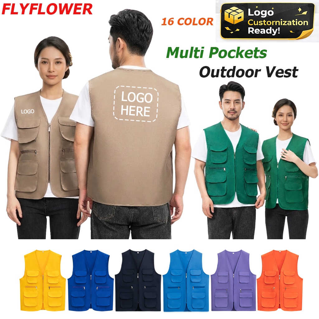 เสื้อกั๊กกลางแจ้งขนาดใหญ่ M-5XL พร้อมโลโก้กำหนดเองและหลายกระเป๋า สำหรับงานภายนอก การถ่ายภาพ และการตกปลา