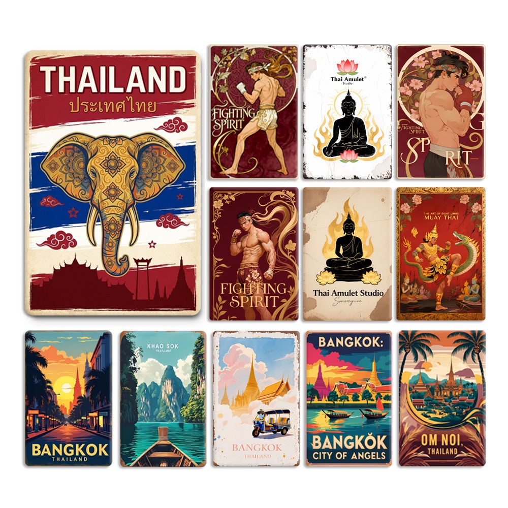 🌴ส่งด่วน! ป้ายโลหะแลนด์มาร์กไทย Bangkok Chiang Mai Phuket ขนาด 20x30 ซม. ป้ายวินเทจติดผนัง ทนแดด ทนฝน แขวนง่าย ตกแต่งผนังคาเฟ่ ร้านอาหาร
