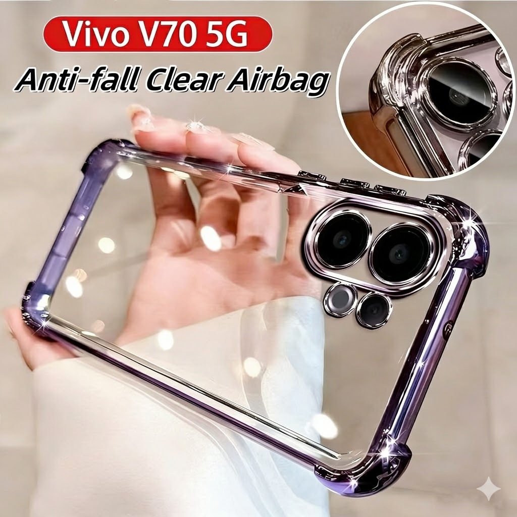 01เคสใสขอบสี กันกระแทก 4 มุม กระจกนิรภัยหลังเงา Vivo Y05 V70 V60 V60lite V50lite V40 Pro V27 Pro V29 Y21D/Y31 5G Y19s Y29s Y04เลนส์นูนป้องกันกล้อง วัสดุ TPU เกรดพรีเมียม