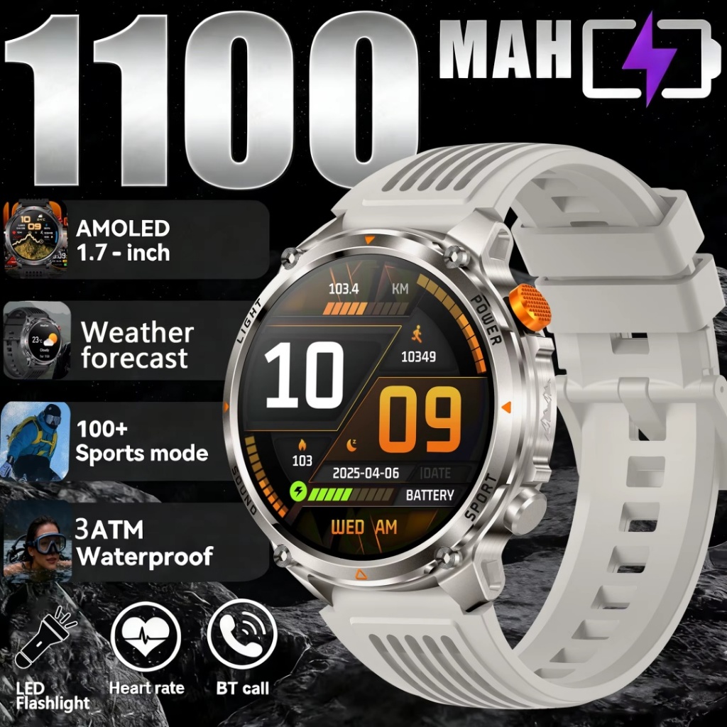 T-REX 3 ทหาร Smartwatch ผู้ชาย 1100mAh แบตเตอรี่ทนทานเป็นพิเศษ SmartWatch 3ATM กันน้ํา HD Call 100 +