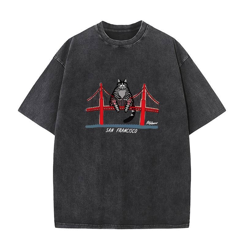 Project Hail Mary Ryan Gosling B Kliban Cat San Francisco Bridge Leisure Cotton Washed Vintage Tee เ