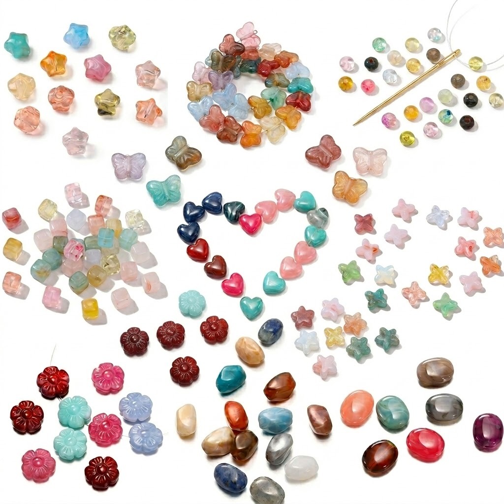 5-100ชิ้น ลูกปัดอะคริลิค ลายหินธรรมชาติ คละรูปทรง หัวใจ/ดาว สำหรับ DIY ทำสร้อยคอ สร้อยข้อมือ แฟชั่น น้ำหนักเบา