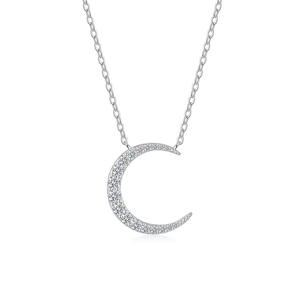 Moon Full Moissanite สร้อยคอผู้หญิง S925 เงินสเตอร์ลิง Ins สไตล์ Niche Clavicle Chain Moissanite จี้