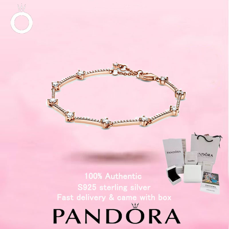 สร้อยข้อมือ PANDORA สีโรสโกลด์ กับลูกปัดประกายระยิบระยับ สำหรับเป็นของขวัญวันวาเลนไทน์